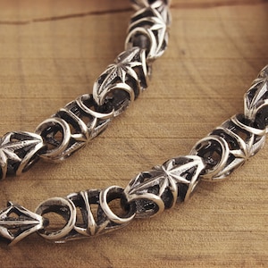 Black Silver Star Link Chain, Oxidized Solid Silver Necklace, 925 Sterling Silver, Artisan Chain, Unique Hand-Crafted Chain Necklace