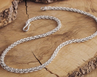 Thin Wheat Chain, 925 Solid Sterling Silver Necklace, Spiga Chain, Everyday Layering Necklace, Gift for Men and Women