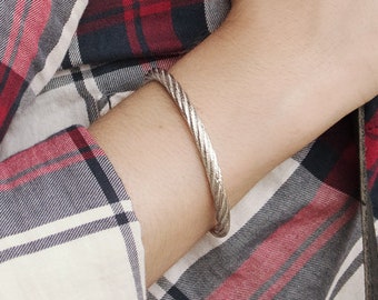 Solid Silver Rope Bracelet, 925 Sterling Silver, Open Thick Cuff Bracelet, Twist Silver Bracelet, Rope Patterned Bangle, Unisex Gift
