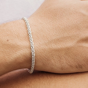 Thick Wheat Chain Bracelet, Silver Chain Bracelet, Solid Silver Chain, 925 Sterling Silver Bracelet, Men&#39;s Silver Bracelet Gift, Spiga Chain