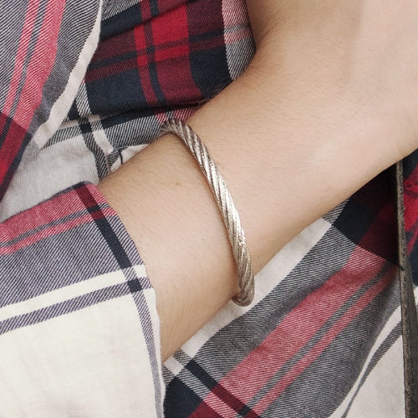 Solid Silver Rope Bracelet, 925 Sterling Silver, Open Thick Cuff Bracelet, Twist Silver Bracelet, Rope Patterned Bangle, Unisex Gift