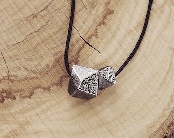 Double Polygon Pendant Necklace, 925 Oxidized Sterling Silver, Silver Chain or Black Cord, Unisex Gift