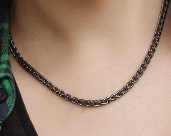 Oxidierte Weizen Kette, Massiv Silber Halskette, 925 Sterling Silber, Einfache Schwarz Silber Halskette