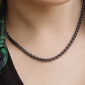Oxidized Wheat Chain, Solid Silver Necklace, 925 Sterling Silver, Simple Black Silver Layering Necklace