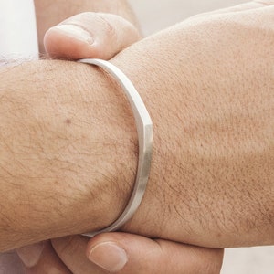 Sterling Silver Geometric Cuff Bracelet, Satin Finish, Open Oval Silver Bangle, 925 Solid Sterling Silver, Layering Bracelet, Unisex Gift
