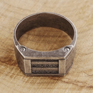 Oxidized Geometric Ring for Men and Women, 925 Solid Sterling Silver, Unique Black Silver Ring, Unisex Gift