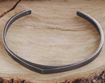 Black Oval Cuff Bracelet, Oxidized Geometric Open Bangle, Black Silver, 925 Solid Sterling Silver, Layering Jewelry, Gift for Him and Her
