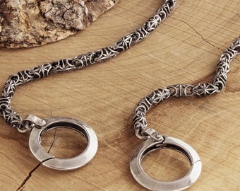 Sterling Silber Brieftaschenkette, Perlen mit Stern Design Schlüsselanhänger, Besonderes Unisex Geschenk