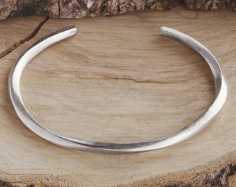 Square Wire Bracelet in 925 Sterling Silver, Twisted Solid Wire, Open Bangle with a Satin Finish, Hand-crafted Gift for Him or Her, Unisex