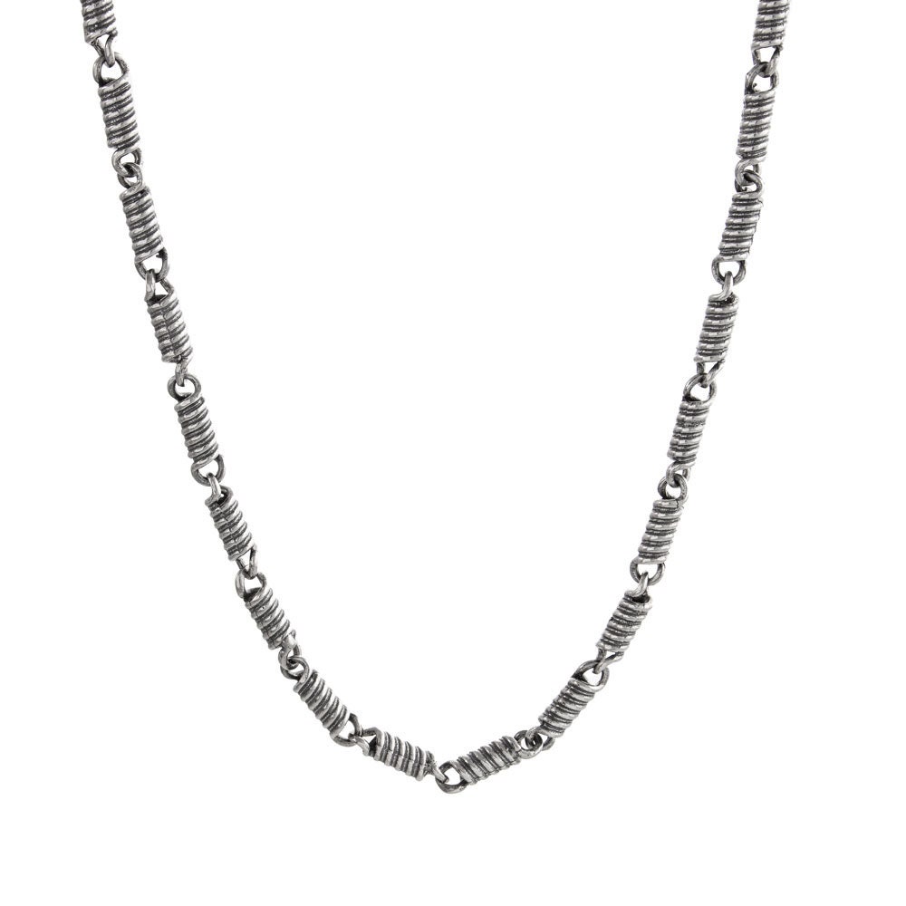 Spiral Sterling Silver Chain Necklace, 925 Silver Oxidized