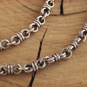 Solid Sterling Silver Link Chain Bracelet, 925 Oxidized Silver, Wire Links, Hook Clasp, Flexible Bracelet, Gift for Men and Women