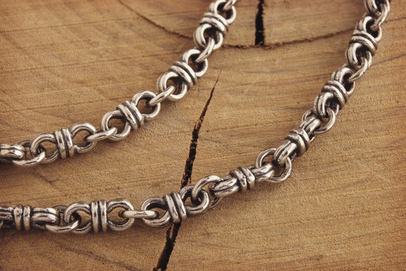 Solid Sterling Silver Link Chain Bracelet, 925 Oxidized Silver, Wire Links, Hook Clasp, Flexible Bracelet, Gift for Men and Women