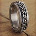 Silver Spinner Ring, Oxidized Anti-Stress Band with Loose Curb Chain, 925 Solid Sterling Silver, Ring for Men or Women