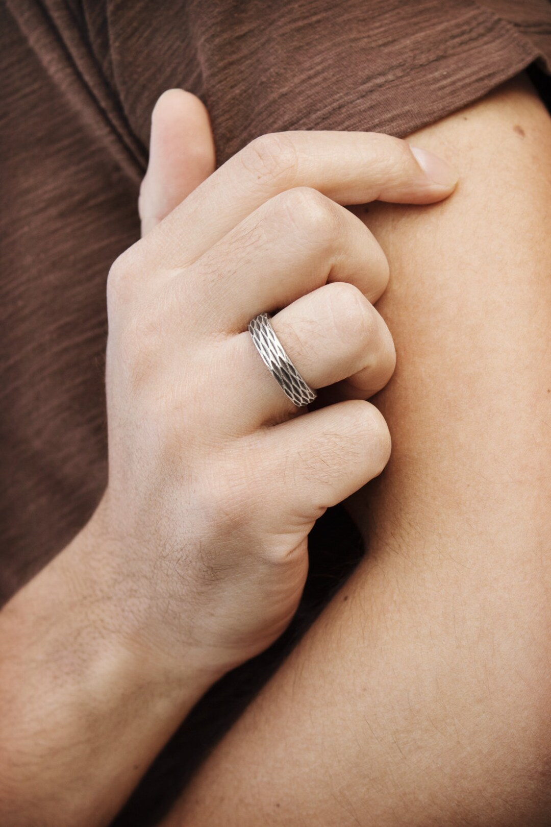 Sterling Silver Ring, Oxidized Thick Ring, Black Silver Patterned