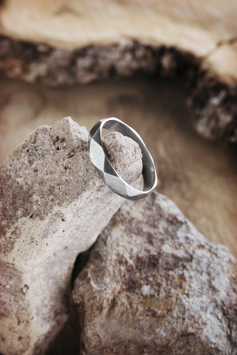 Geometric Oxidized Silver Ring, Rhombus Patterned Band, 925 Solid ...