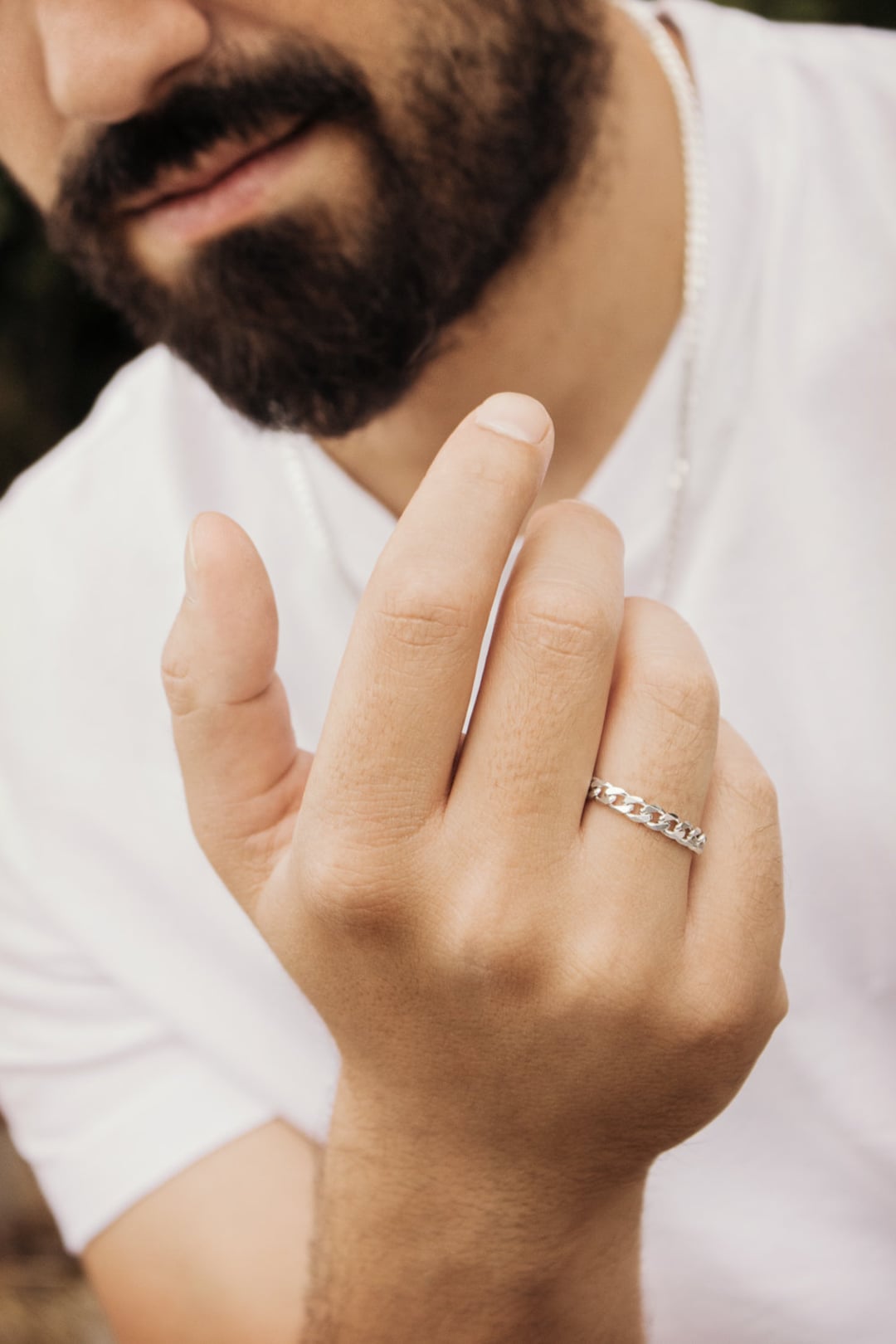 Sterling Silver Chain Ring With Flexible Links, 925 Sterling