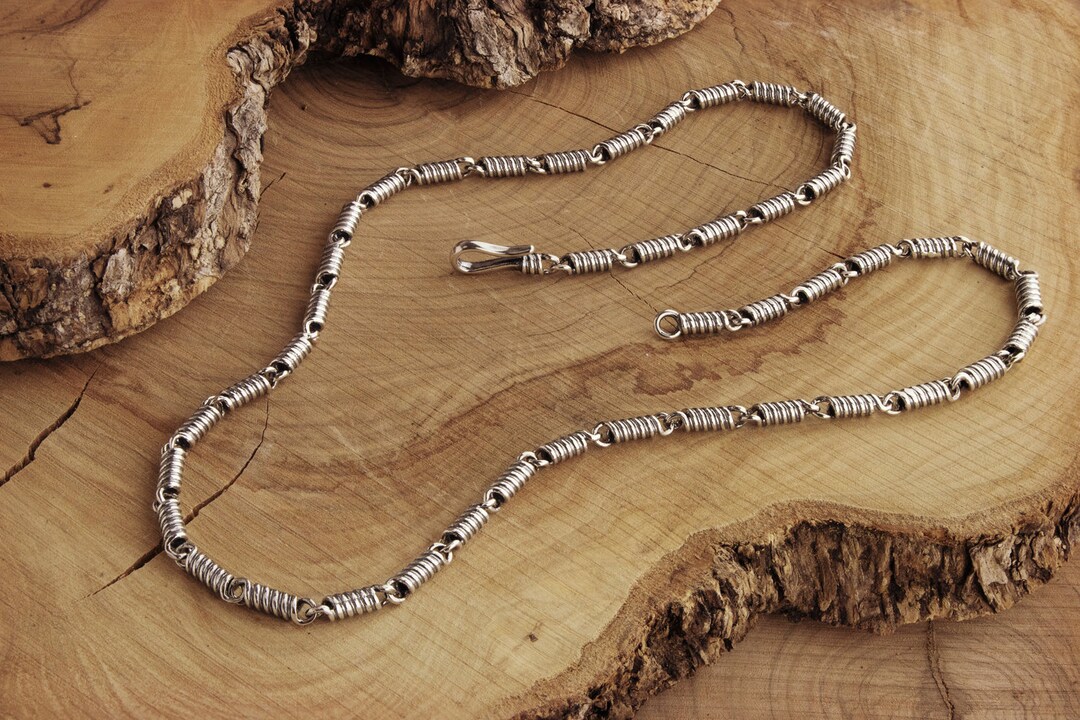 Spiral Sterling Silver Chain Necklace, 925 Silver Oxidized