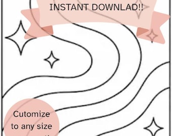 Waves with Stars Abstract Kinusaiga Pattern | No-Sew Fabric Art Template (Digital Download)