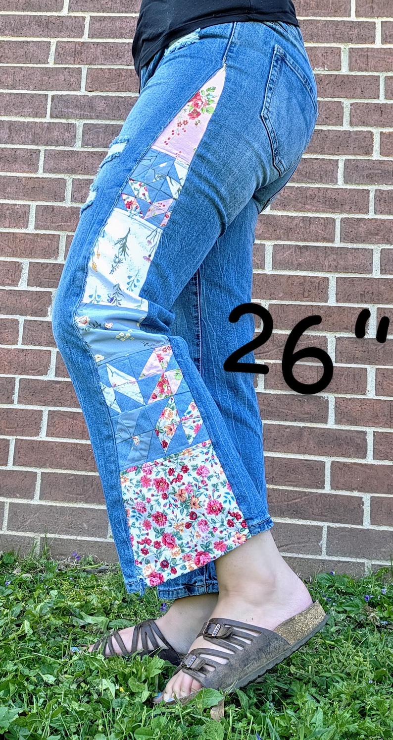 Jeans Block Pattern Mosaic Quilt Block Jeans: Upcycled Denim Patchwork - Size 26 - Etsy