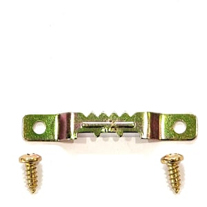 2&quot; Brass Plated Sawtooth Picture Hanger w/Large Holes, 12 Pack w/24 - 6x1/2 Brass Plated Screws