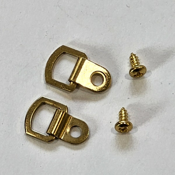 D Ring Strap Hanger, Brass Plated, Small One Hole w/Screws, 13/16 x 1/2, Qty: 8  Discontinued Item