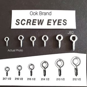 200 Screw Eyes, Zinc Plated,  Sizes 217-1/2, 216-1/2, 215-1/2, 214-1/2, 213-1/2, 212-1/2.  Hillman Ook. New. Tracking number provided.
