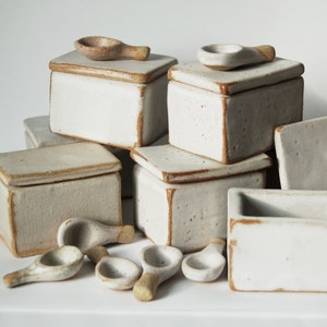 Small salt box with spoon, Ceramic salt box, Tiny box for table salt