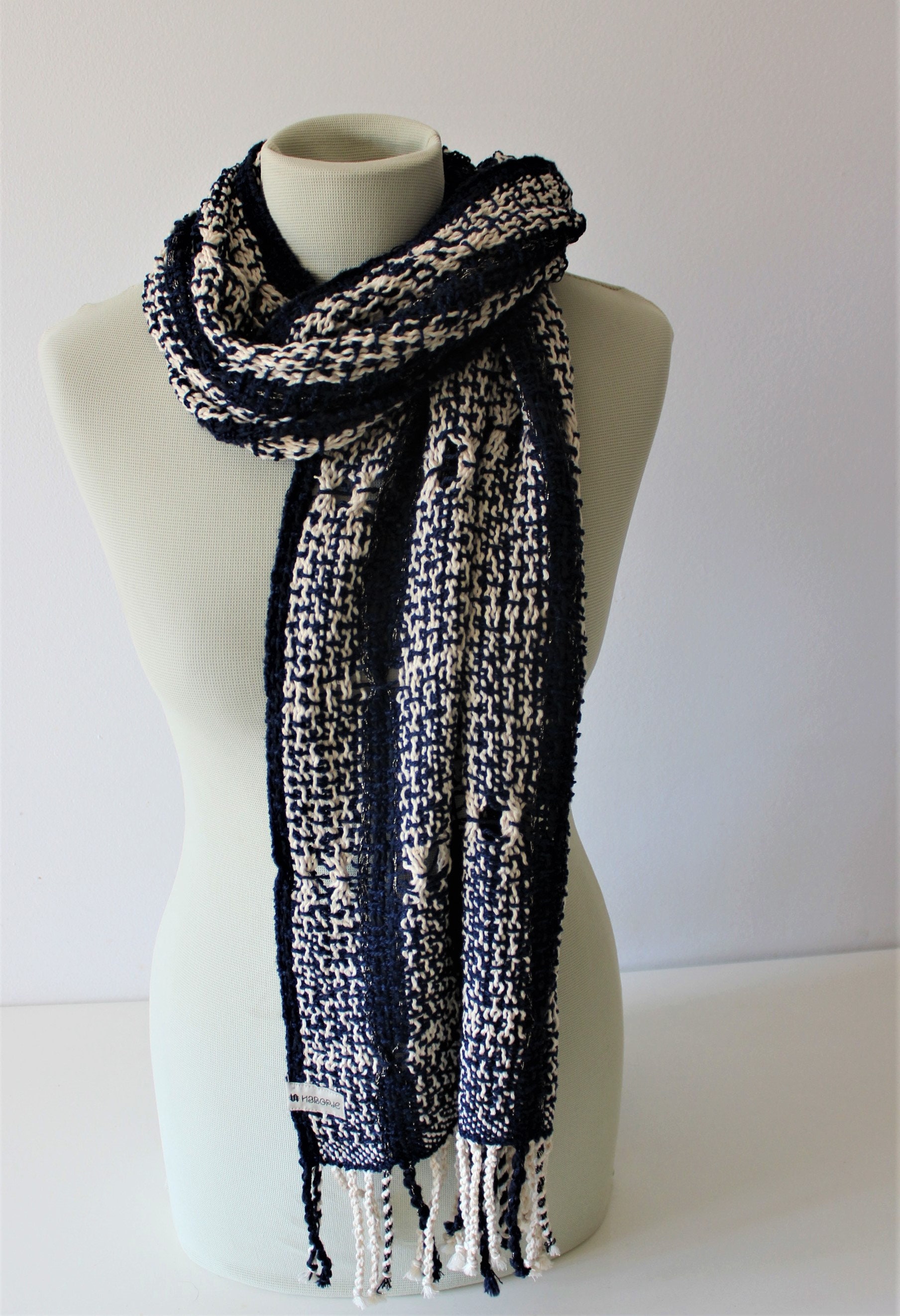Navy Blue Scarf Marine Scarf Dark Blue and White Scarf Cotton Etsy