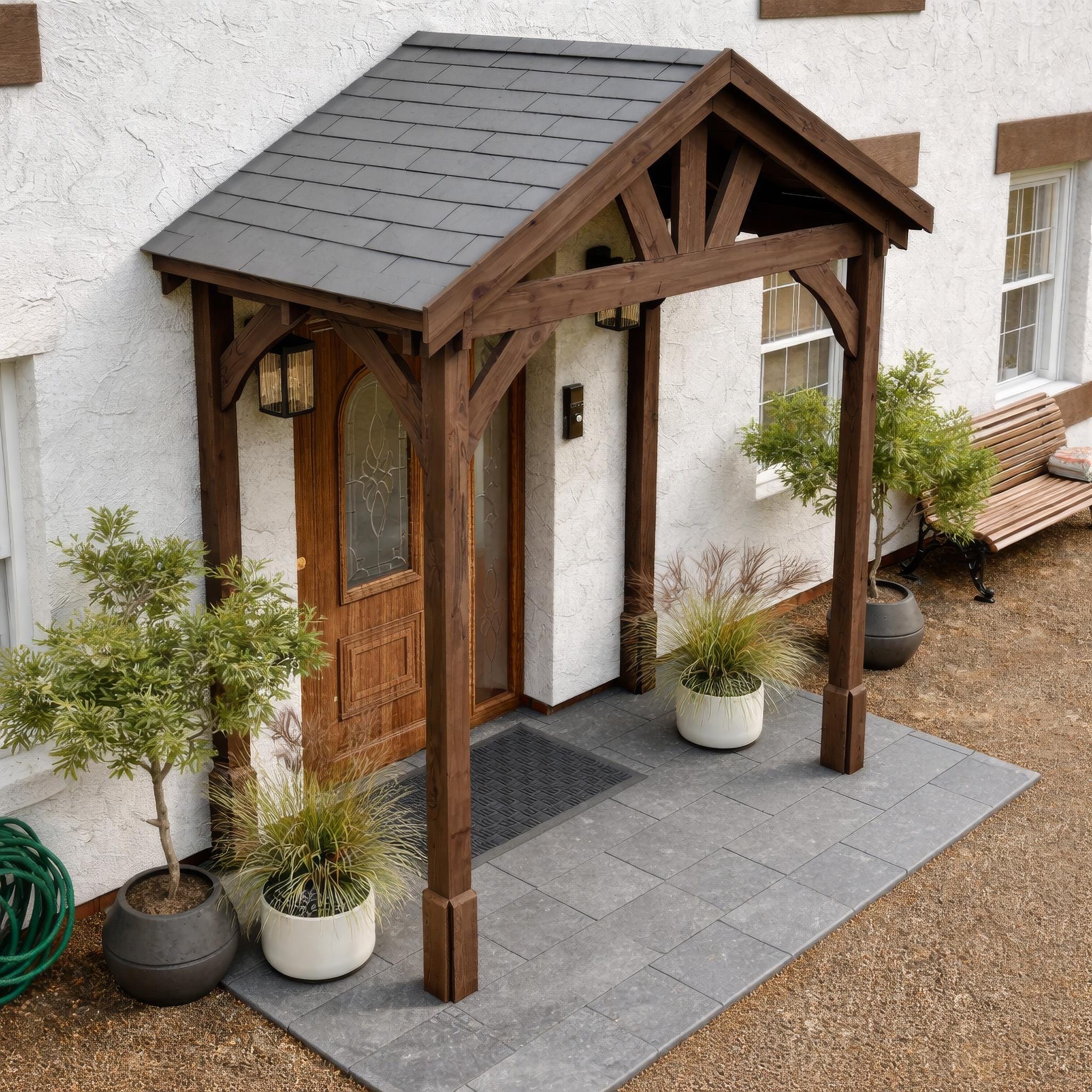 Apex Timber Door Canopy Wooden Porch Door Frame - 4 Post - 2.4m Width