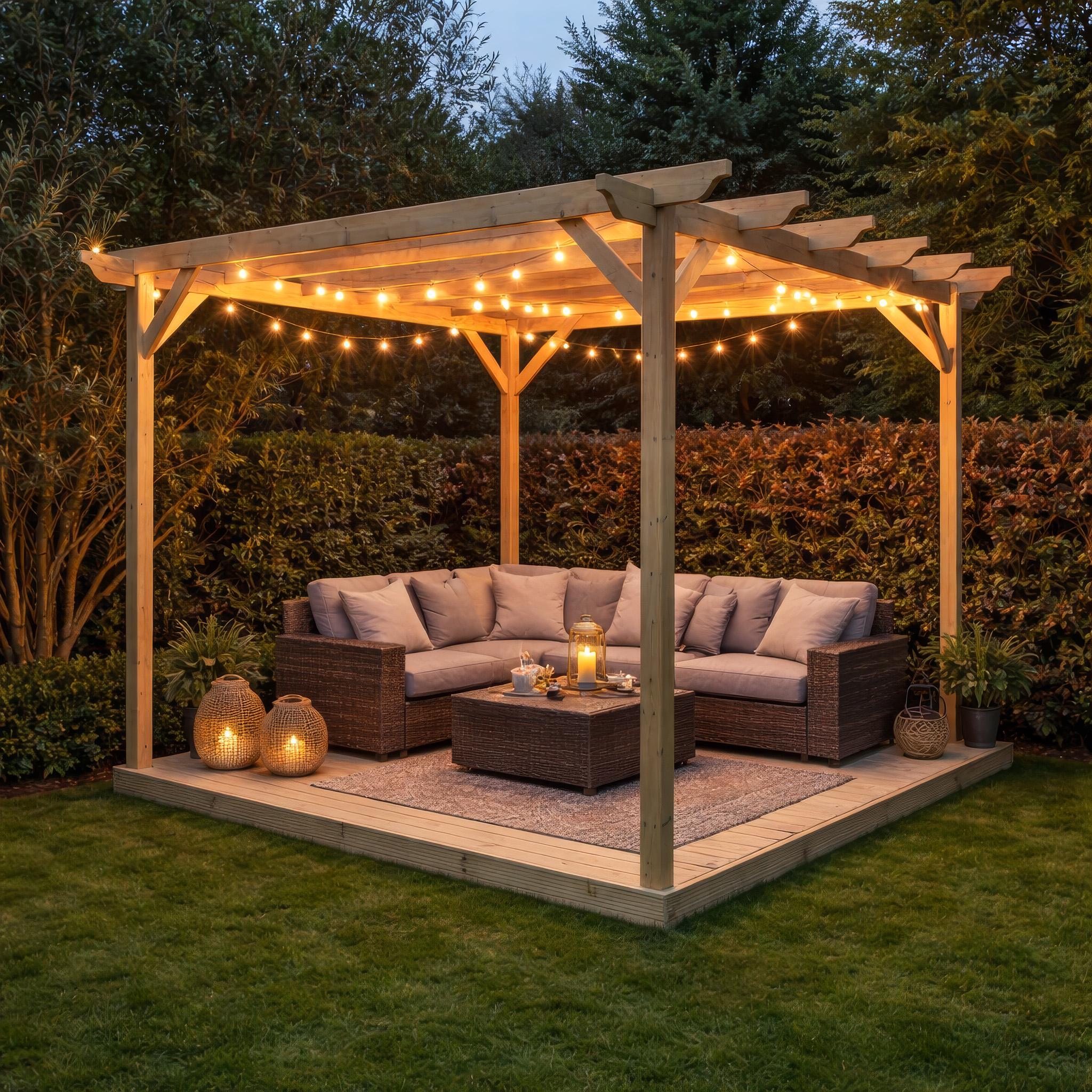 Wooden Outdoor Gazebo Pergola and Decking Kit - Garden Pergola