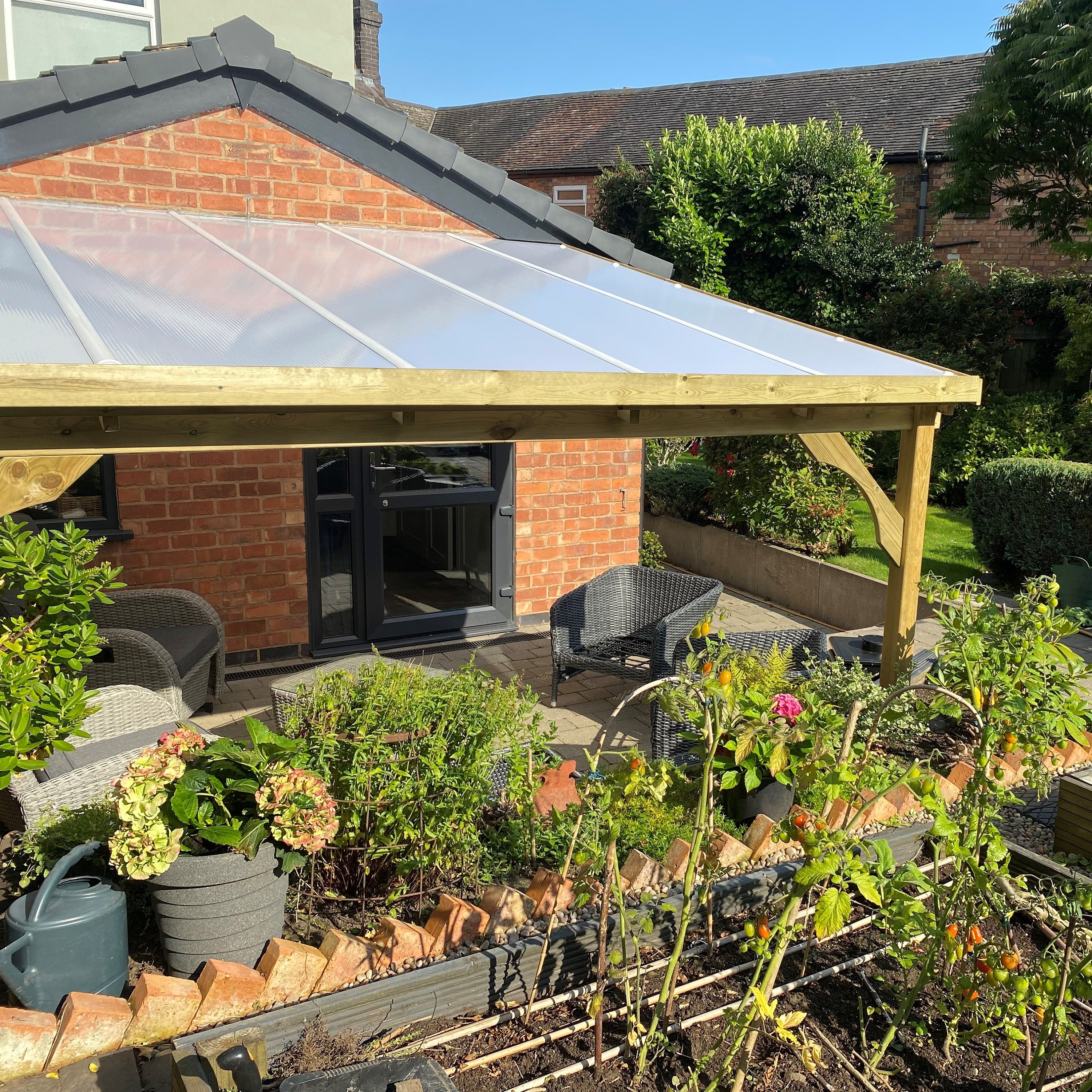 Wooden Polycarbonate Pergola Shelter gazebo - 4.5M Depth - 2 Post