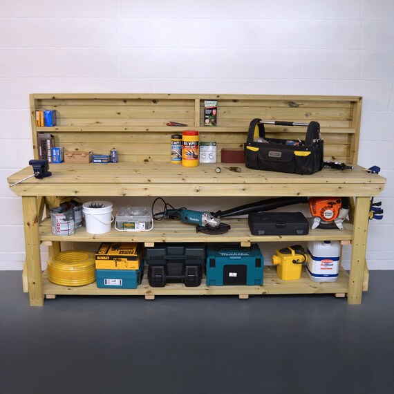 Wooden Work Bench With Back Panel Pressure Treated With Etsy