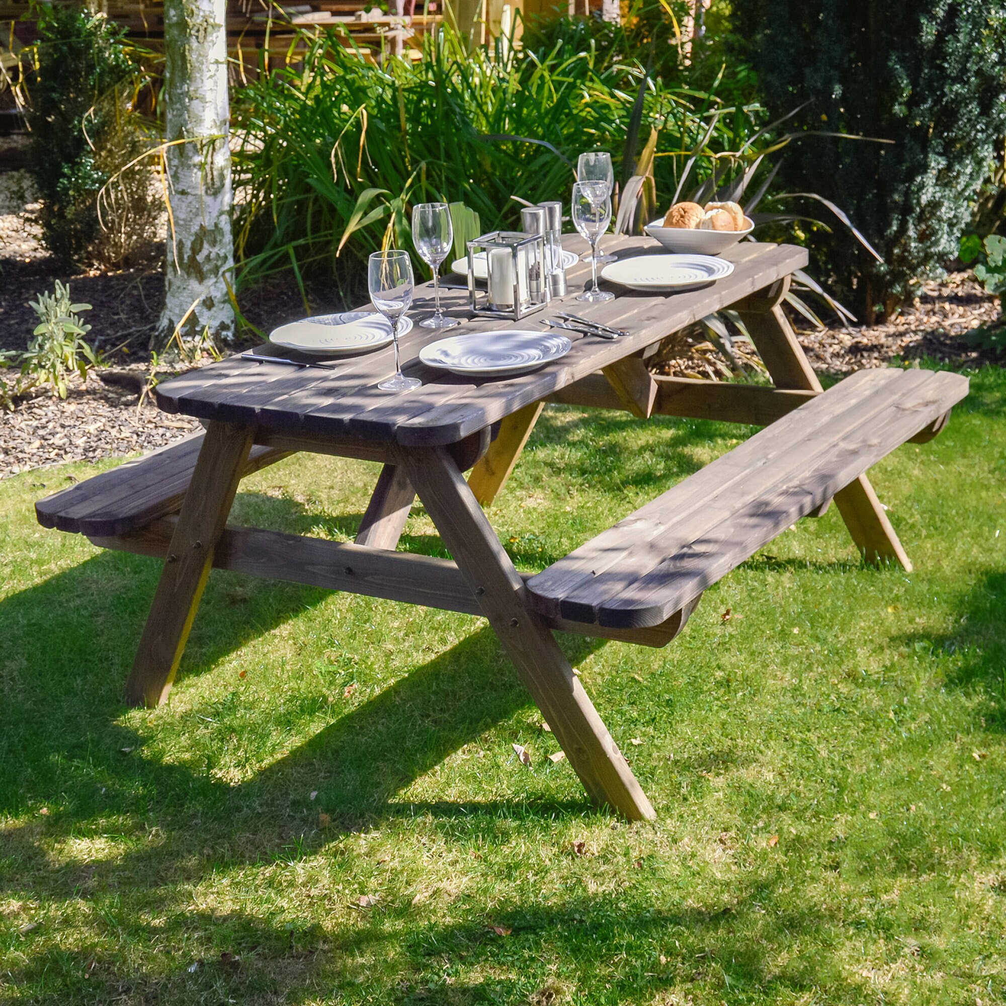 Wooden Garden Picnic Table Bench Set Oakham Rounded Picnic Etsy UK