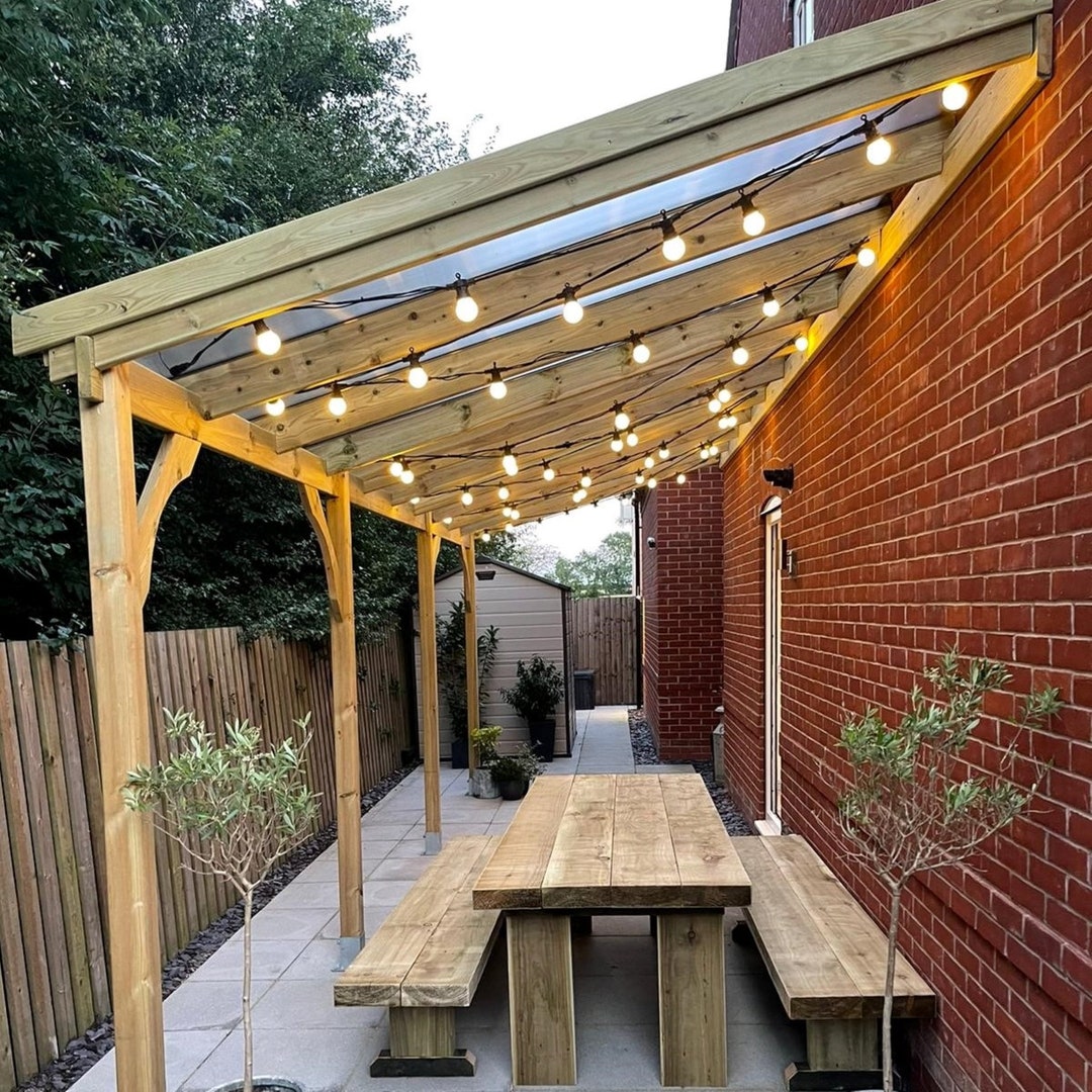 Wooden Polycarbonate Pergola Sheltergazebo 2.5M Depth 4 Post Light