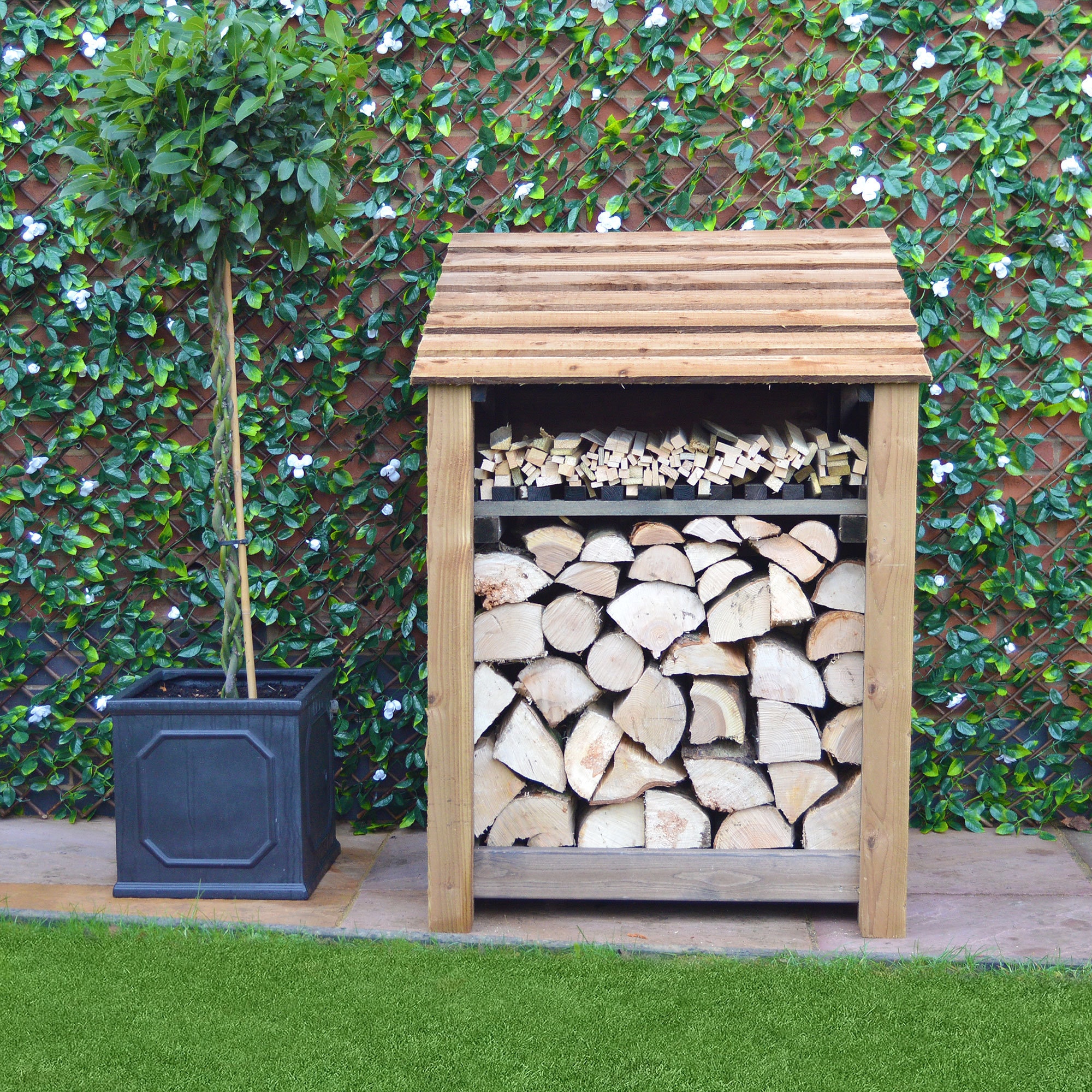 Outdoor Wooden Log Store 4ft Tall X 3ft Wide Burley Slatted Design