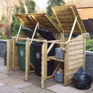 Outdoor Wheelie Bin Recycling Storage Unit - Morcott Triple Bay Recycling Wheelie Bin Combination Store