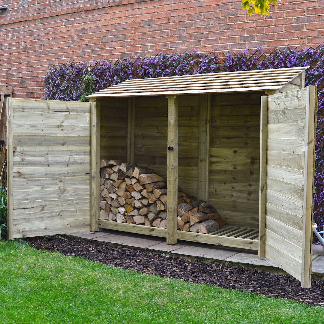 Outdoor Wooden Firewood Log Store Unit - 6ft Tall X 7ft Wide ...