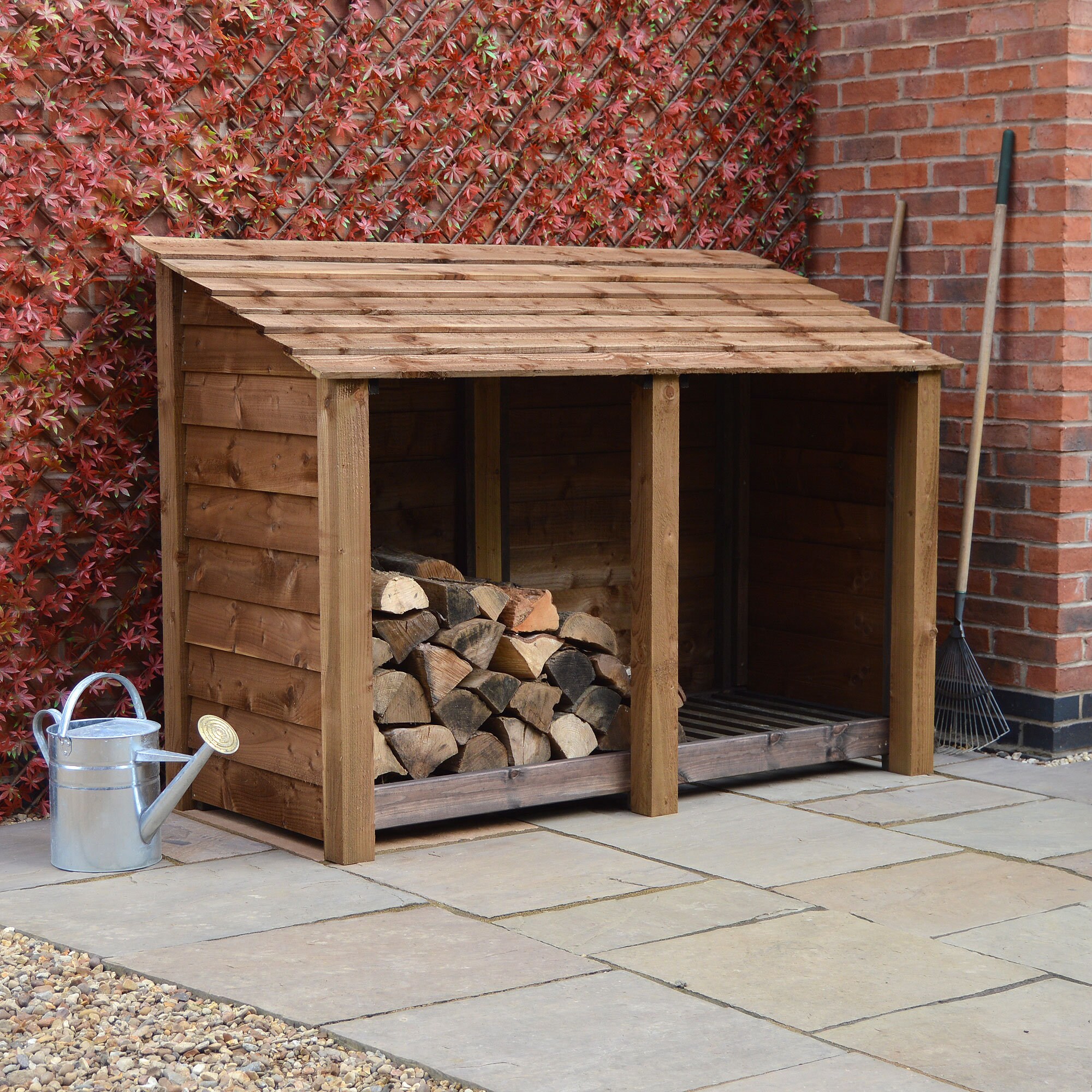 Rustic Log Storage Uk Outdoor Wooden Firewood Log Store Unit - 4ft Tall X 6ft Wide ...