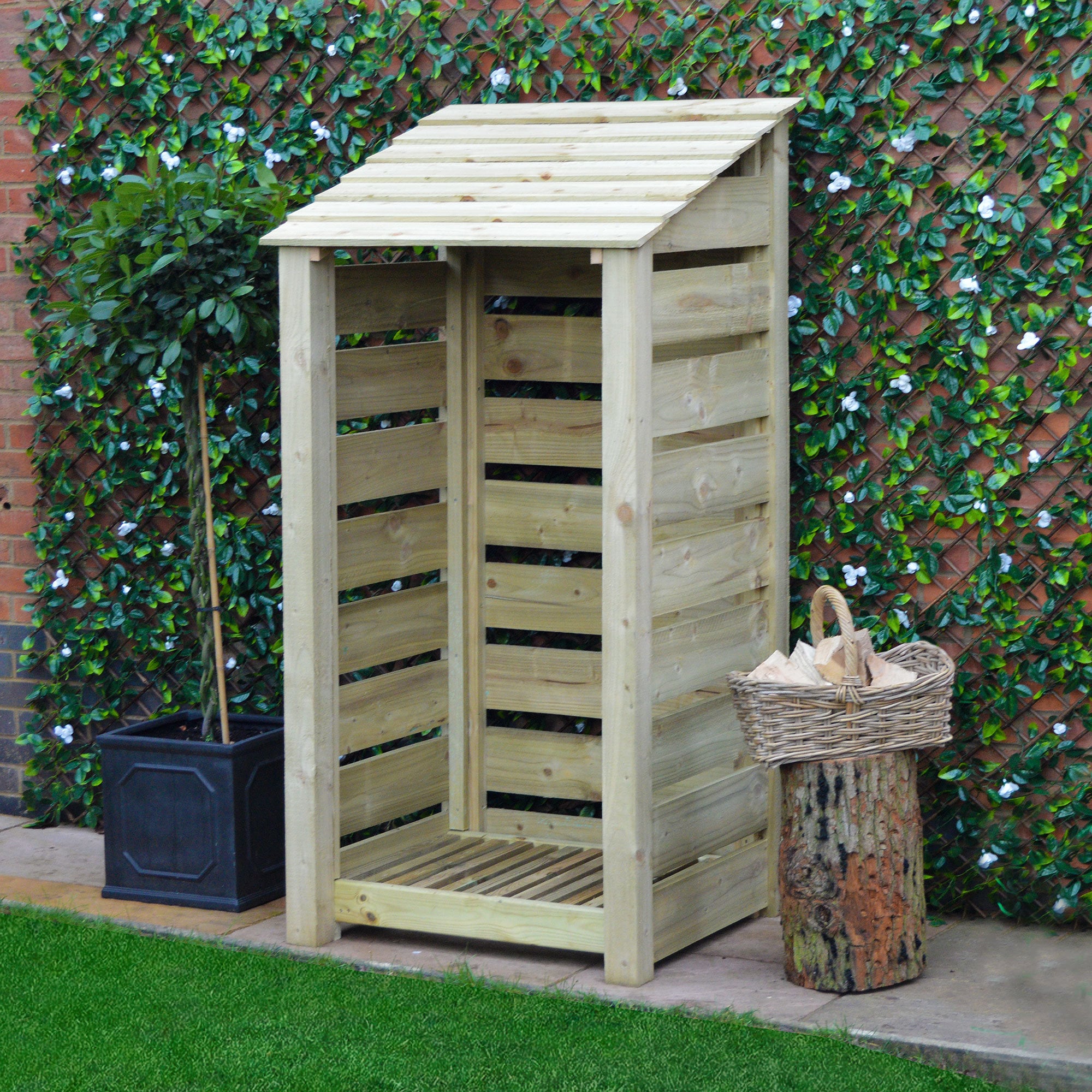 Rustic Log Storage Uk Outdoor Wooden Log Store 6ft Tall X 3ft Wide Burley Slatted Design ...