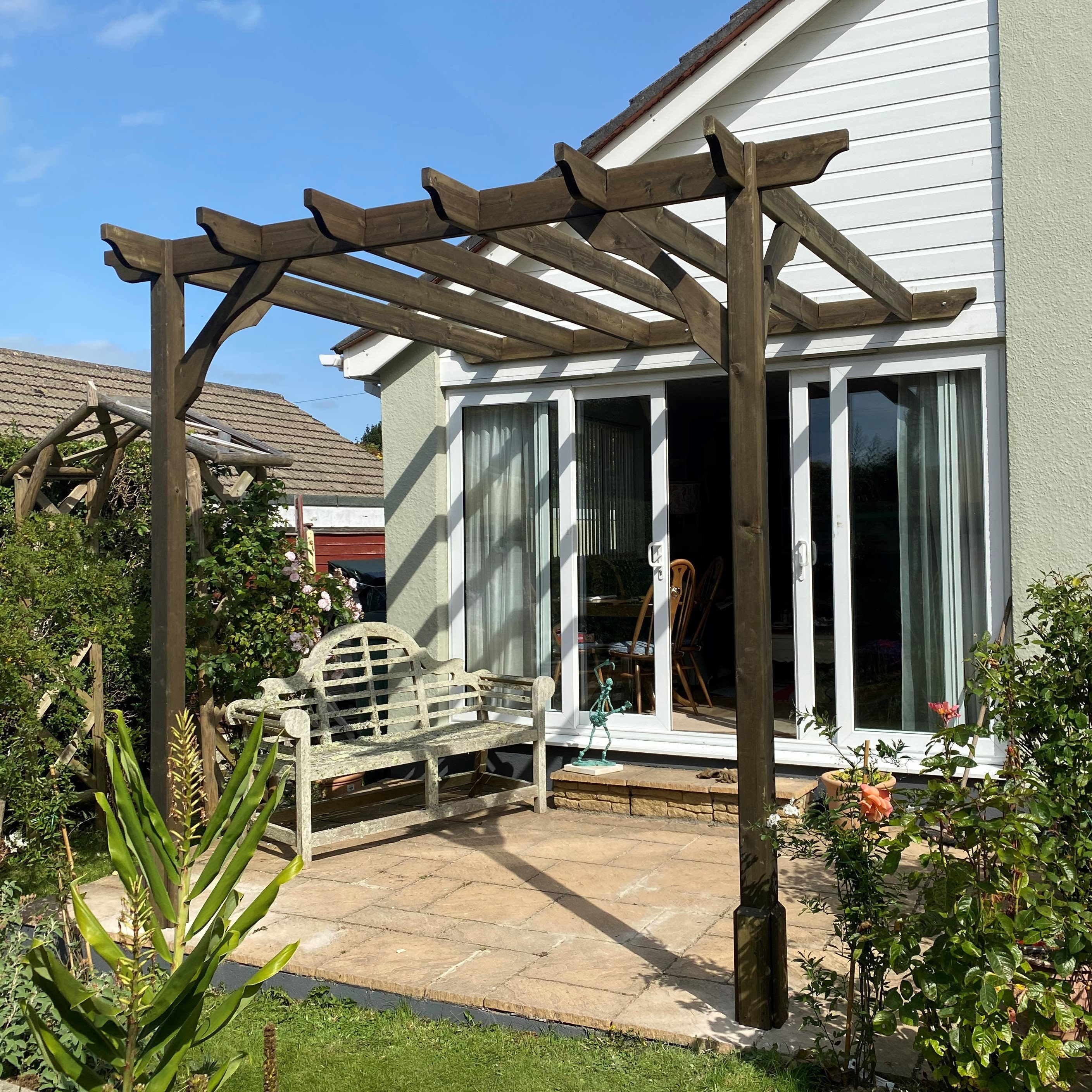 Wooden Garden Gazebo Pergola - 4.2m Width - Wall Mounted