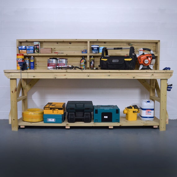 Wooden Work Bench With Back Panel Pressure Treated Etsy