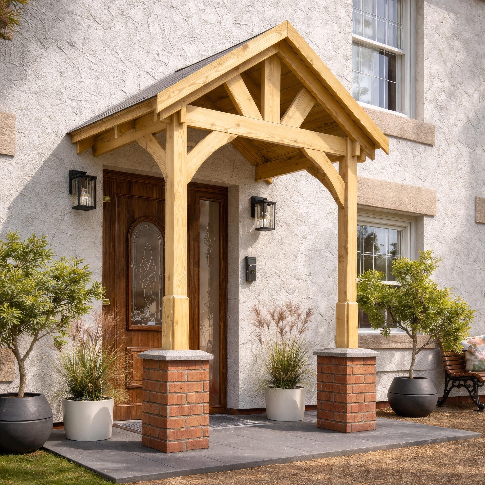 Apex Timber Door Canopy Wooden Porch Door Frame - 2 Post - 1.8m