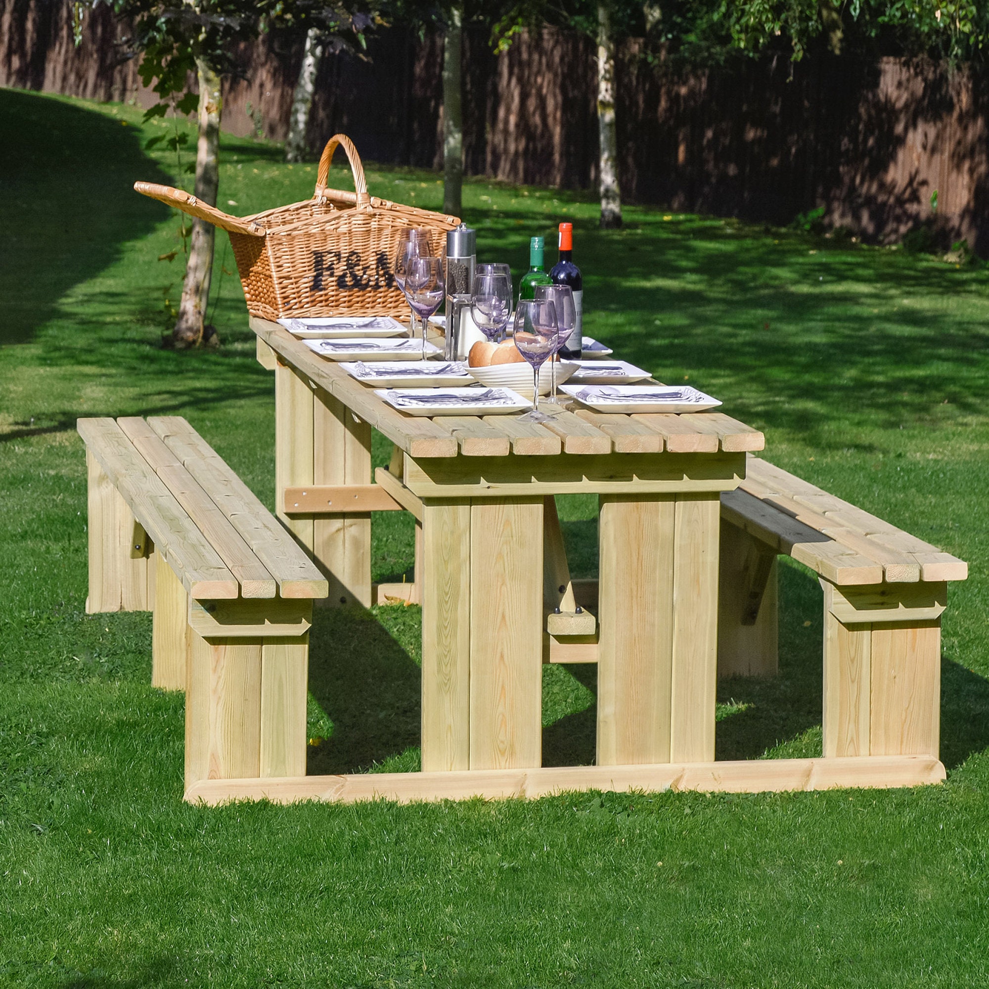 Wooden garden bench table discount