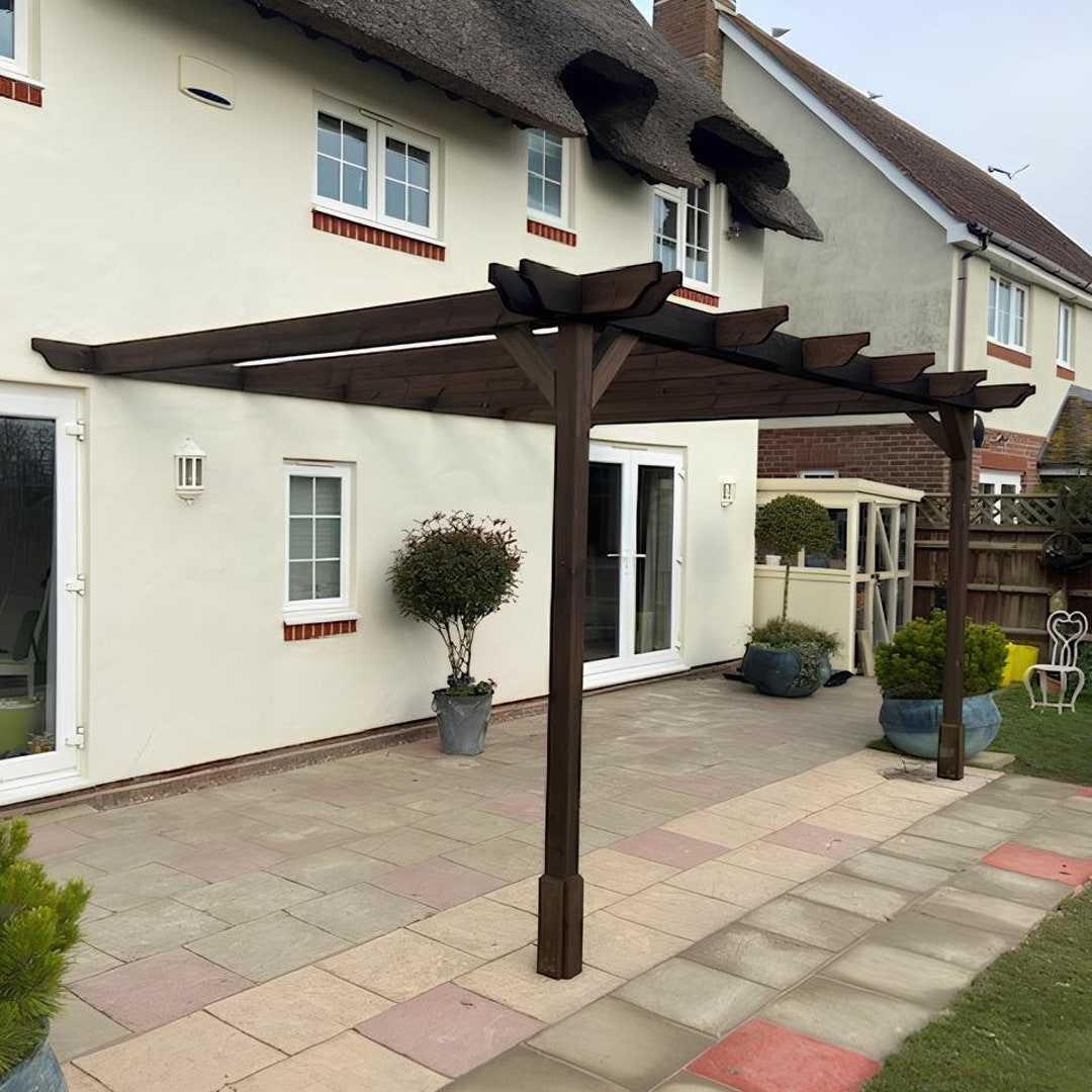 Wooden Garden Gazebo Pergola Kit 3.6m Width Wall Mounted Double Premium ...