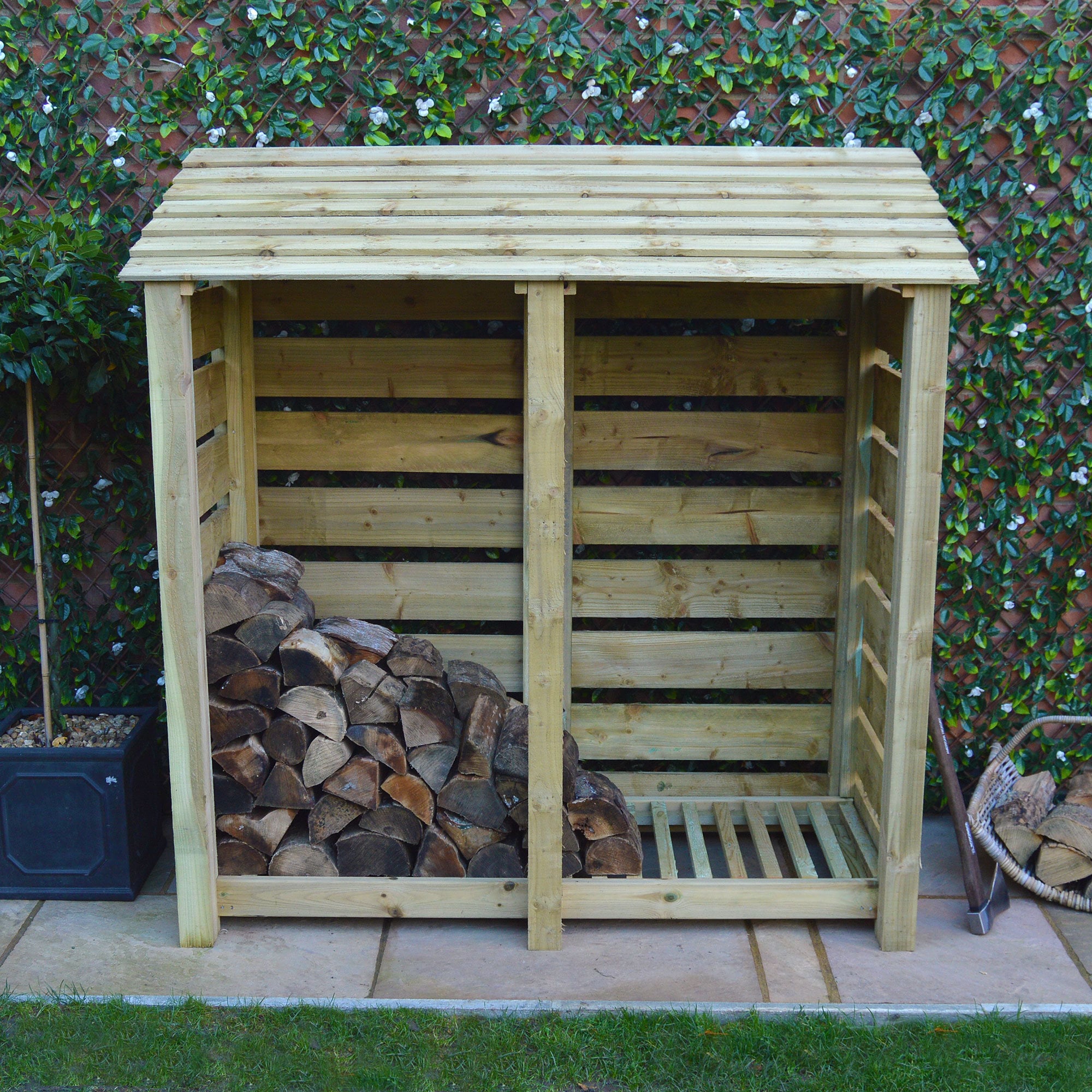 Rustic Log Storage Uk Outdoor Wooden Firewood Log Store Unit - 6ft Tall X 6ft Wide ...