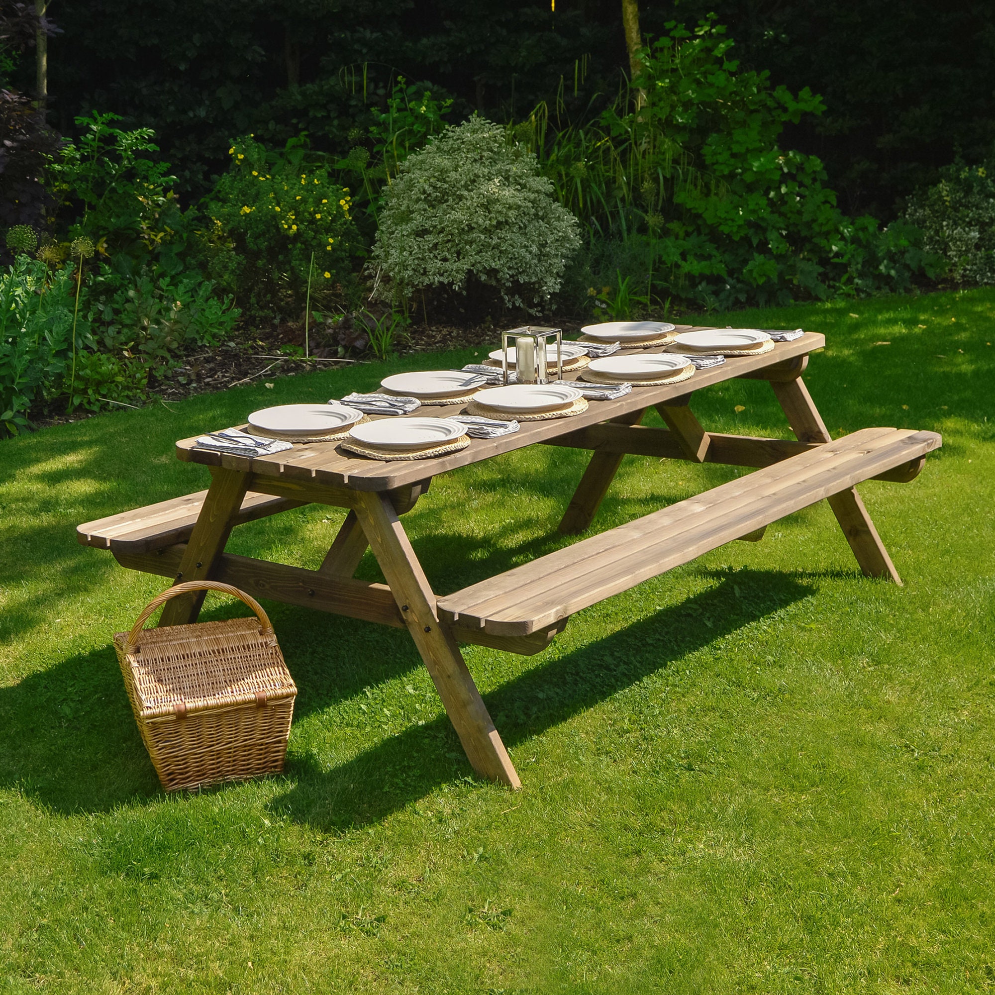 Wooden Garden Picnic Table Bench Set Oakham Rounded Picnic Etsy UK
