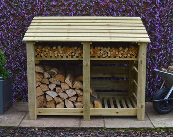 Outdoor Wooden Log Store - 4ft Tall x 5ft Wide - Cottesmore Slatted Design