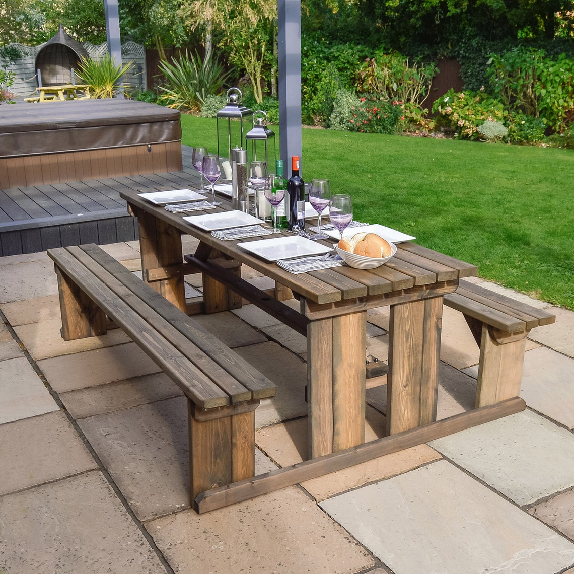 Wooden Garden Picnic Table Bench Set Tinwell Picnic Bench - Etsy