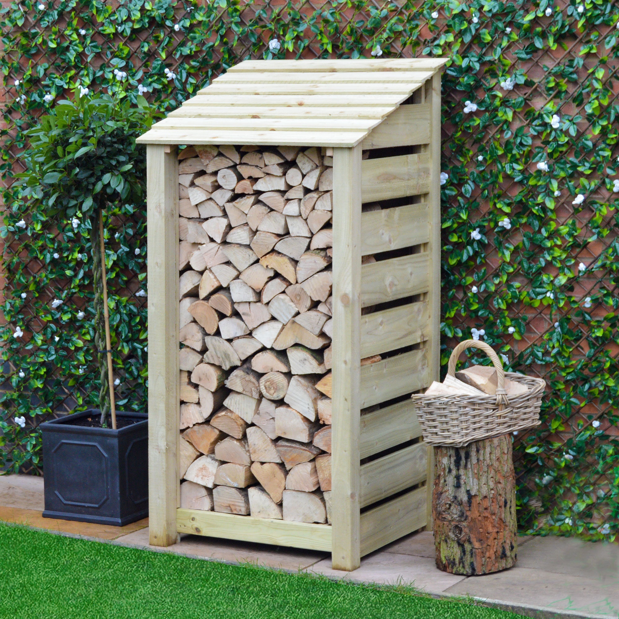 Outdoor Wooden Log Store 6ft Tall X 3ft Wide Burley Slatted Design