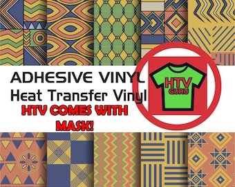 Aztec Tribal African Vinyl Printed Patterned HTV & Vinyl Sheets quarter foil Iron On Heat Transfer Vinyl Sheets